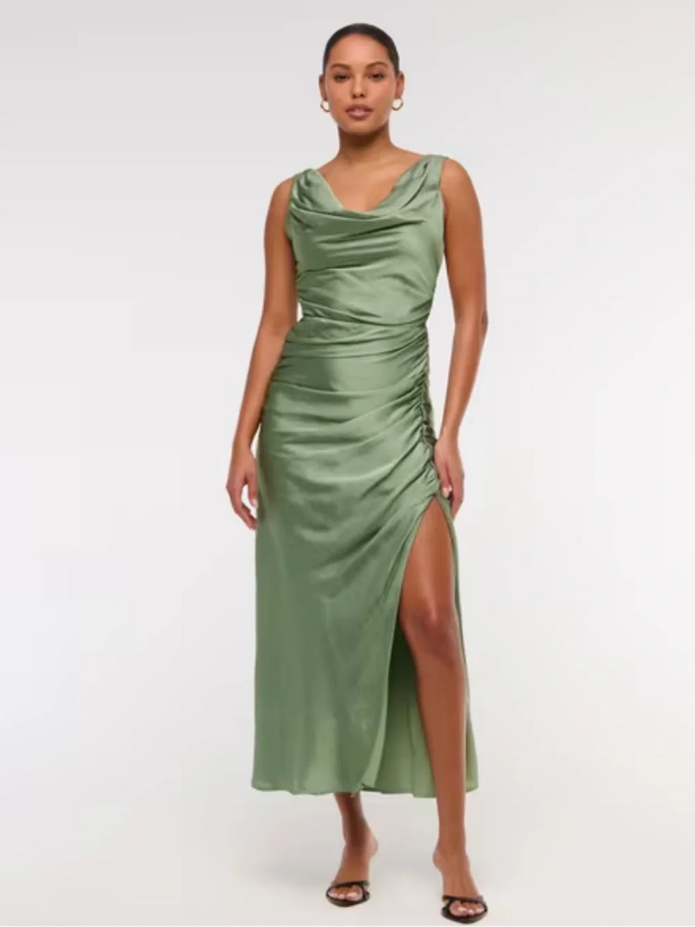 Abercrombie & Fitch A&F Satin Cowl Neck Draped Maci Dress Lush Green XL NEW $140